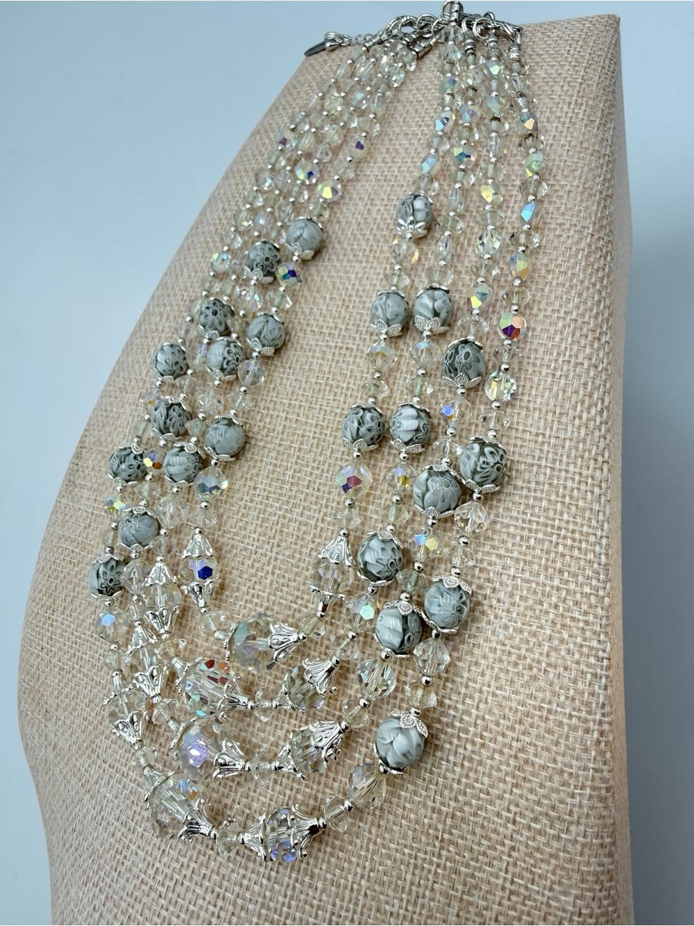 Artisan Handmade Vintage Venetian Millefiori Lampwork & Swarovski Crystal 4Stran - Picture 14 of 17